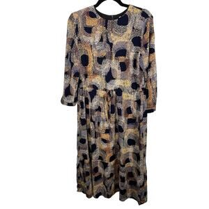 Women’s Long Sleeve Maxi Dress in Navy and Gold Print